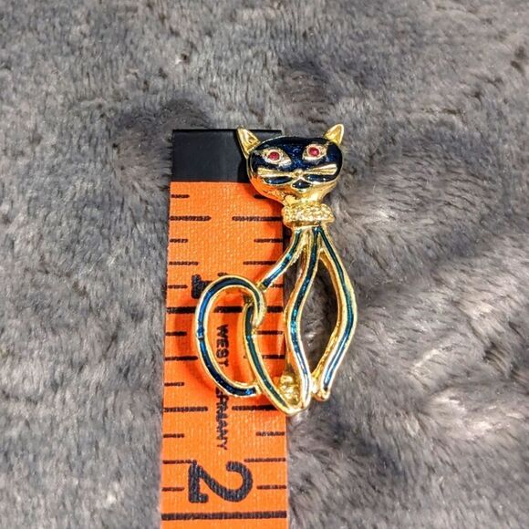Vintage 80's Enamel and Goldtone Cat Brooche - Picture 7 of 9